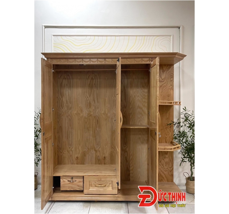 Tủ quần áo gỗ sồi Nga - mẫu 3 cánh có kệ trang trí 
