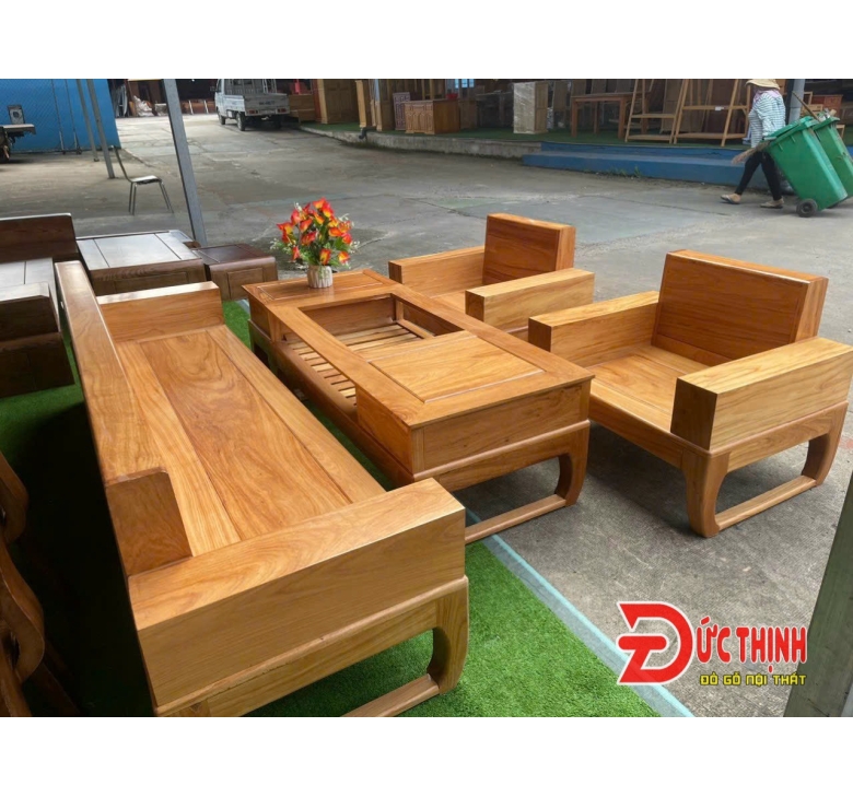 Sofa gỗ đỏ hộp - chân hưu 5 món