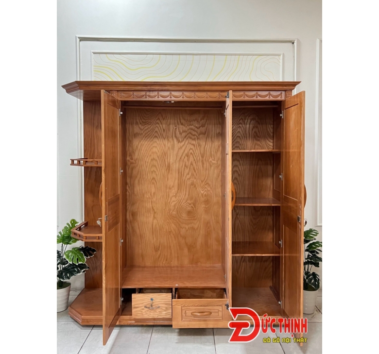 Tủ quần áo gỗ sồi Nga - mẫu 3 cánh có kệ trang trí 