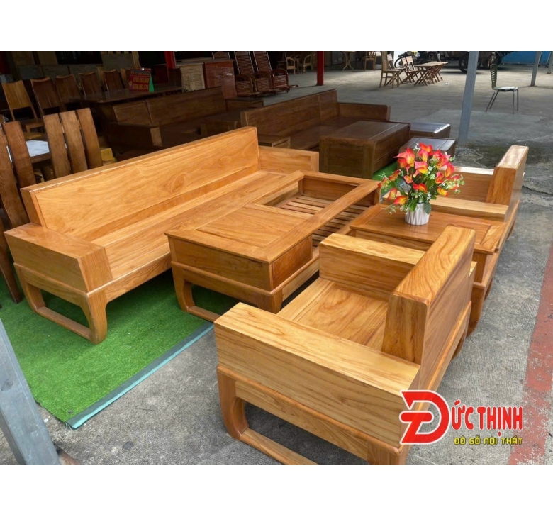 Sofa gỗ đỏ hộp - chân hưu 5 món