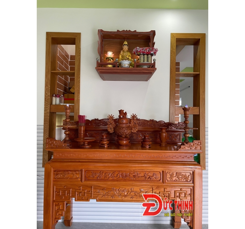 Án Gian thờ gỗ đỏ nhị cấp 175 - Mẫu ngũ phúc