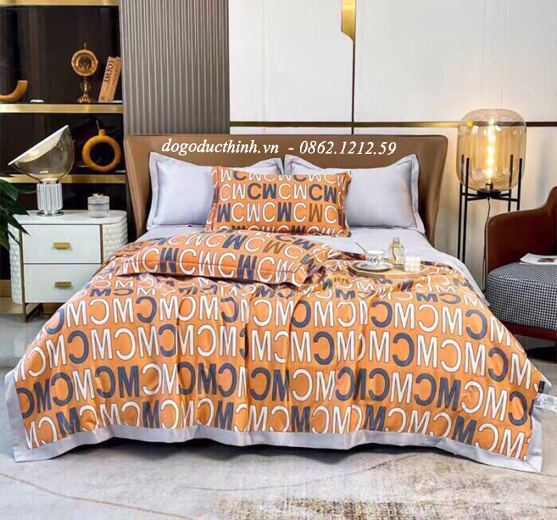 Bộ chăn drap gối Lụa Satin Thái in họa tiết sang trọng