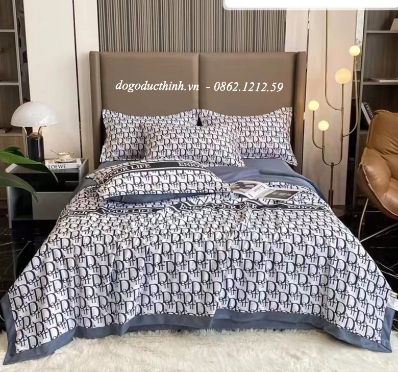 Bộ chăn drap gối Lụa Satin Thái in họa tiết sang trọng