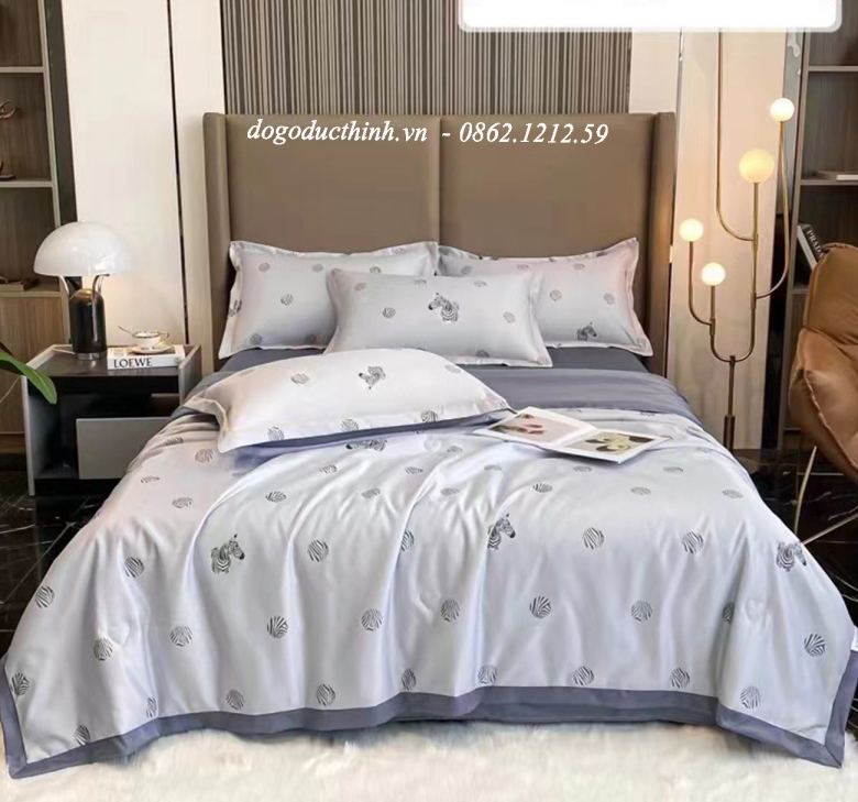 Bộ chăn drap gối Lụa Satin Thái in họa tiết sang trọng