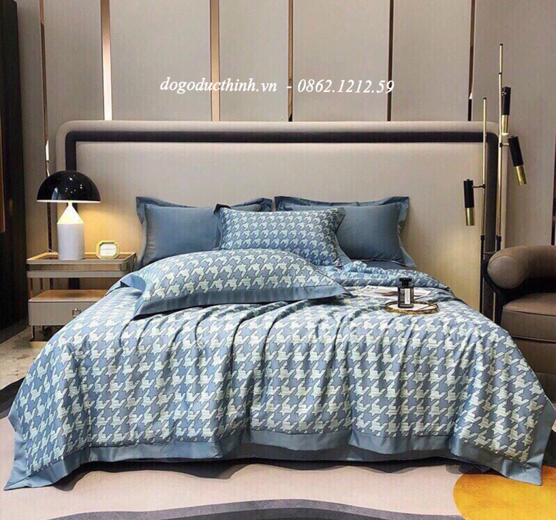 Bộ chăn drap gối Lụa Satin Thái in họa tiết sang trọng