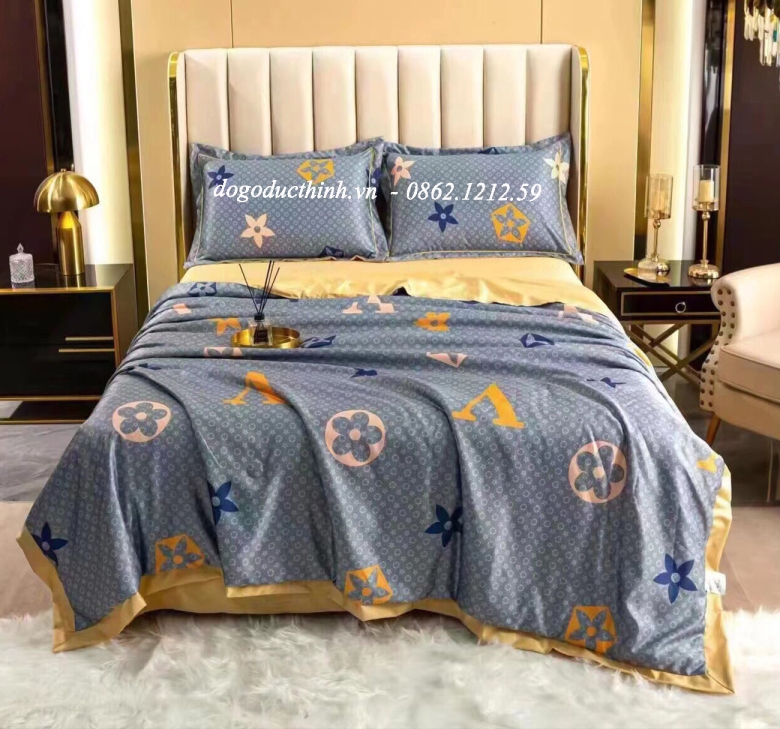 Bộ chăn drap gối Lụa Satin Thái in họa tiết sang trọng