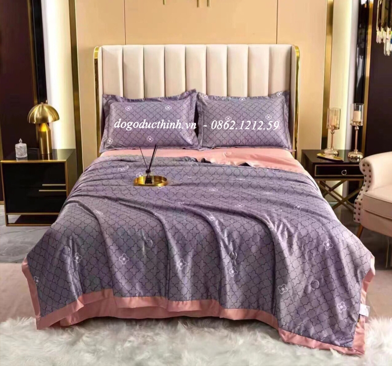 Bộ chăn drap gối Lụa Satin Thái in họa tiết sang trọng