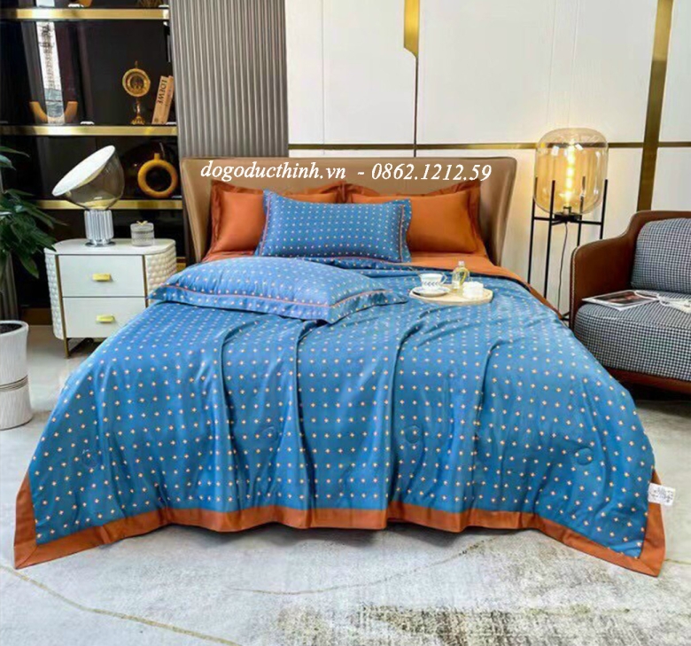 Bộ chăn drap gối Lụa Satin Thái in họa tiết sang trọng