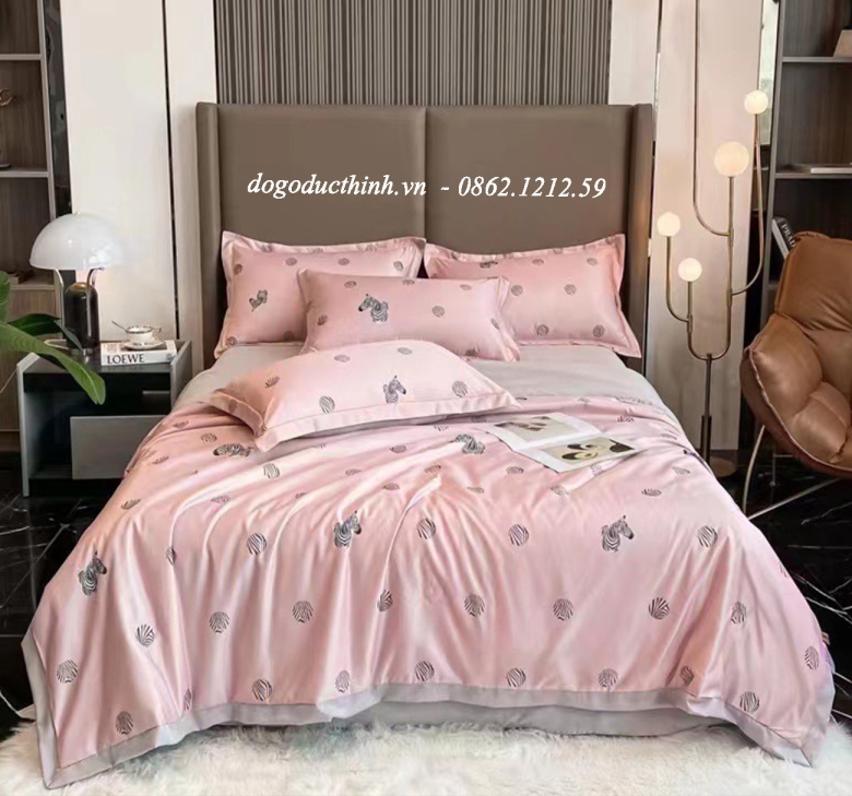 Bộ chăn drap gối Lụa Satin Thái in họa tiết sang trọng