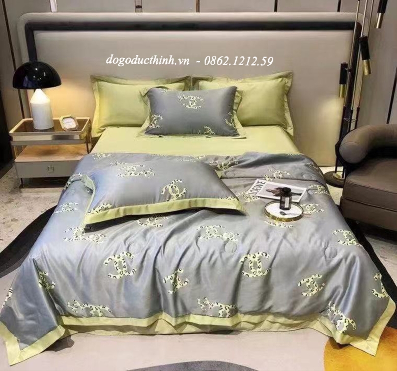 Bộ chăn drap gối Lụa Satin Thái in họa tiết sang trọng