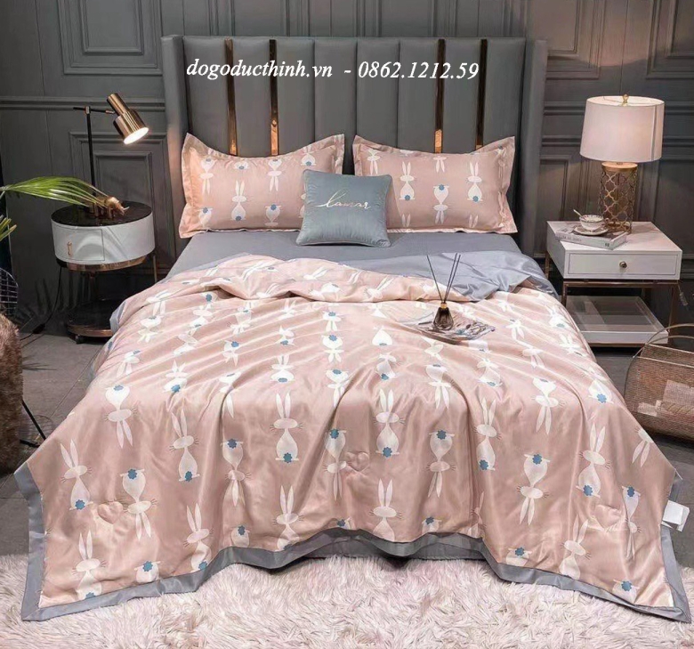 Bộ chăn drap gối Lụa Satin Thái in họa tiết sang trọng