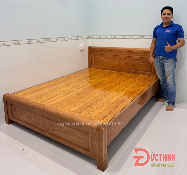 Giường ngủ gỗ sồi - Vạt phản nan - Lau màu gỗ đỏ