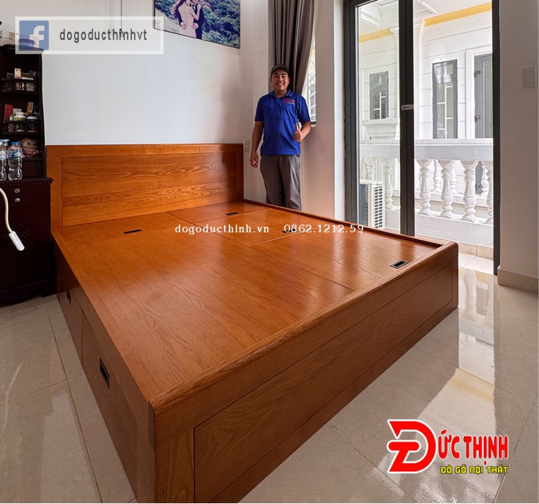 Giường ngủ gỗ sồi Nga mẫu trơn hiện đại