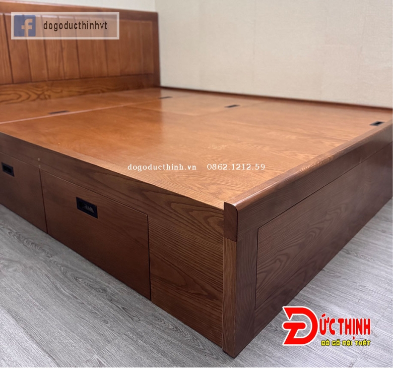 Giường ngủ gỗ sồi Nga mẫu trơn hiện đại - màu gỗ óc chó