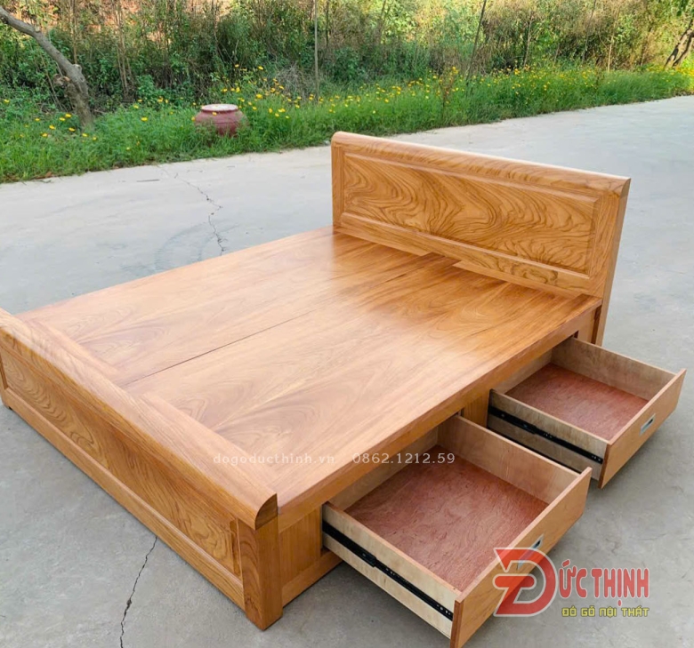 GIƯỜNG NGỦ GỖ ĐỎ CÓ NGĂN KÉO, VẠT PHẢN