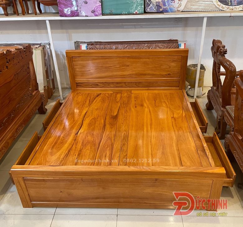 Giường ngủ gỗ đỏ - Vạt Phản 4 ngăn kéo 