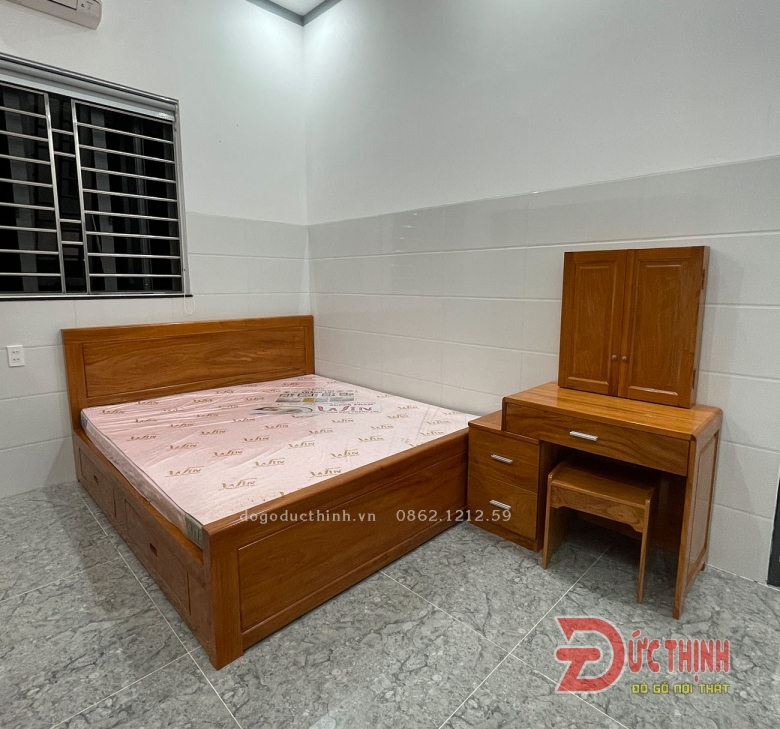 Giường ngủ gỗ đỏ - Vạt Phản 4 ngăn kéo 
