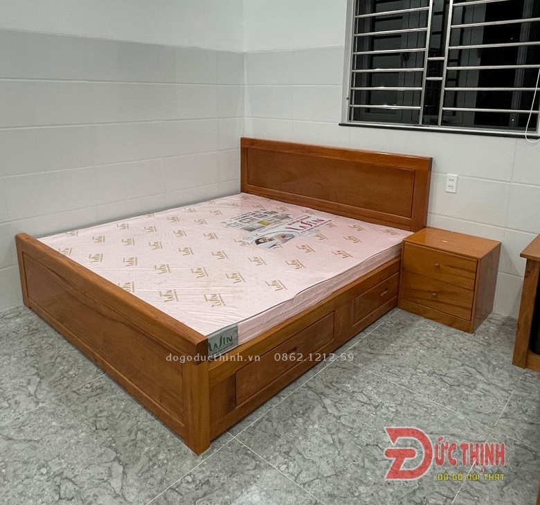 Giường ngủ gỗ đỏ - Vạt Phản 4 ngăn kéo 