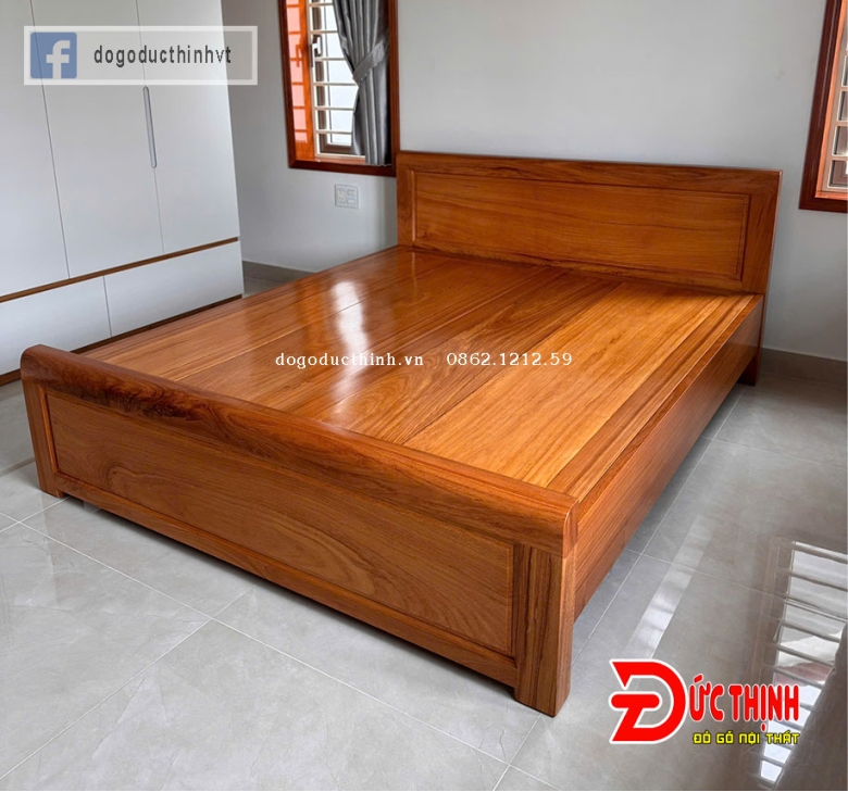 Giường ngủ gỗ đỏ mẫu trơn tối giản - vạt phản
