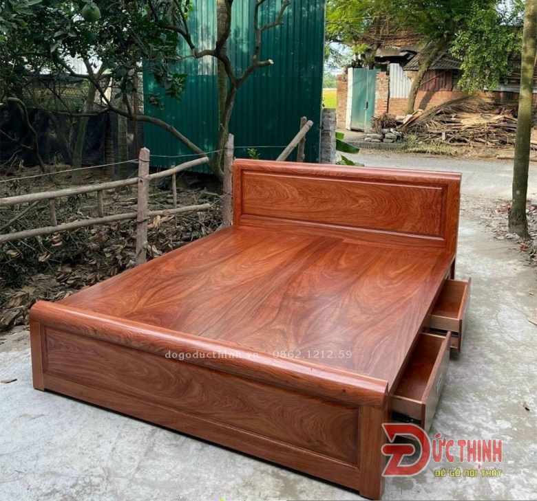 Giường Ngủ Gỗ Hương Đá Có Ngăn Kéo, Vạt Phản