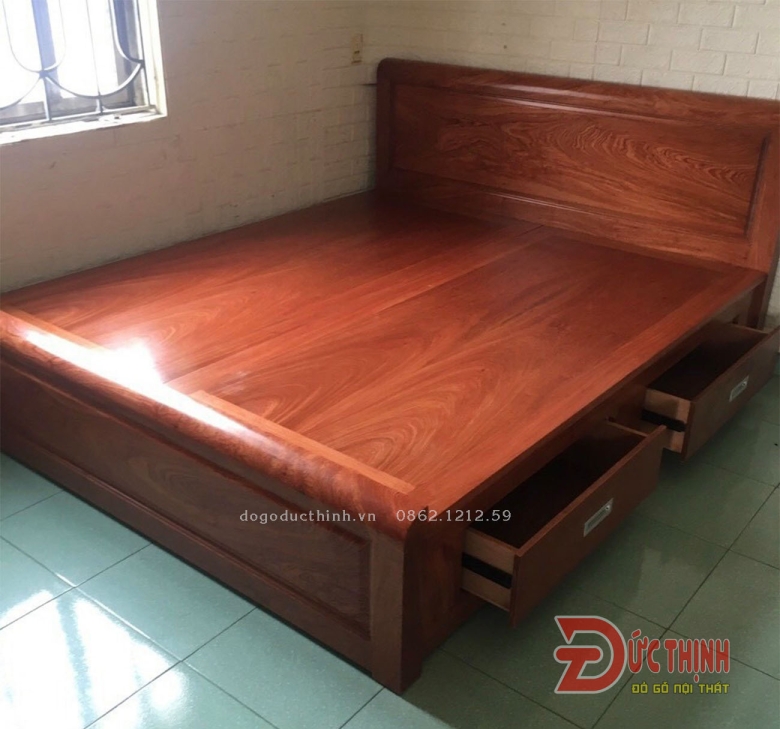 Giường Ngủ Gỗ Hương Đá Có Ngăn Kéo, Vạt Phản
