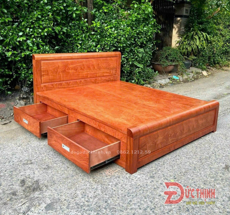 Giường Ngủ Gỗ Hương Đá Có Ngăn Kéo, Vạt Phản