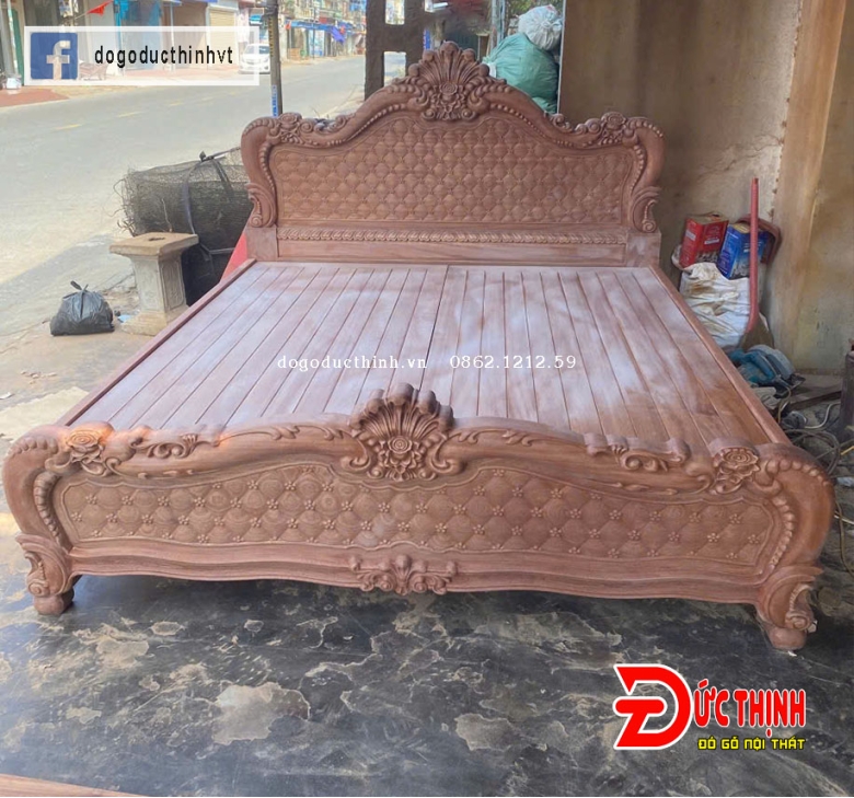 Giường ngủ gỗ lát - mẫu Louis Hoàng Gia 