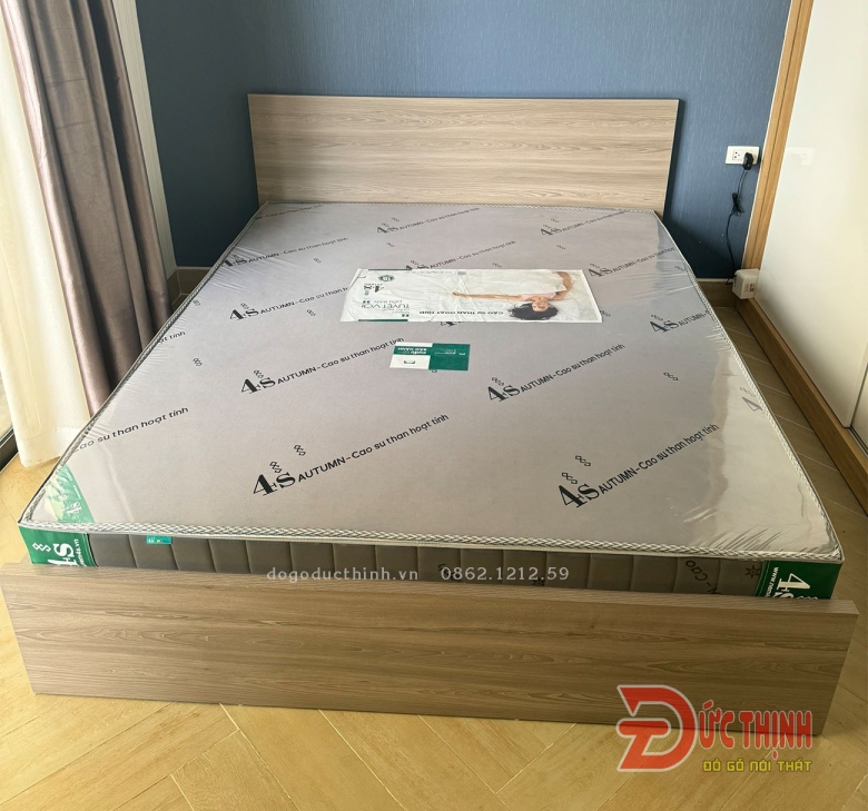 Combo giường MDF + Nệm cao su xanh 4s