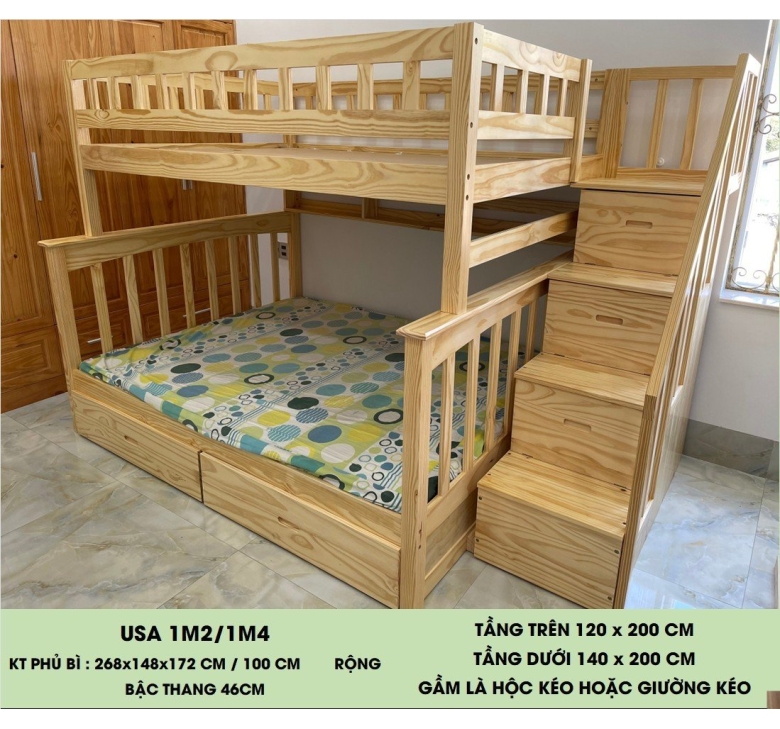Giường Tầng Cao Cấp LUX mẫu BS USA 1M2/1M4