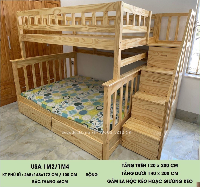 Giường Tầng Cao Cấp LUX mẫu BS USA 1M2/1M4