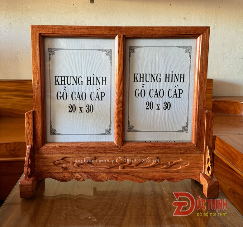 KHUNG ẢNH THỜ GỖ HƯƠNG ĐÁ (khung đôi)