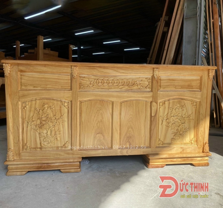 Bàn làm việc gỗ đỏ - Mẫu đồng tiền - 140cm