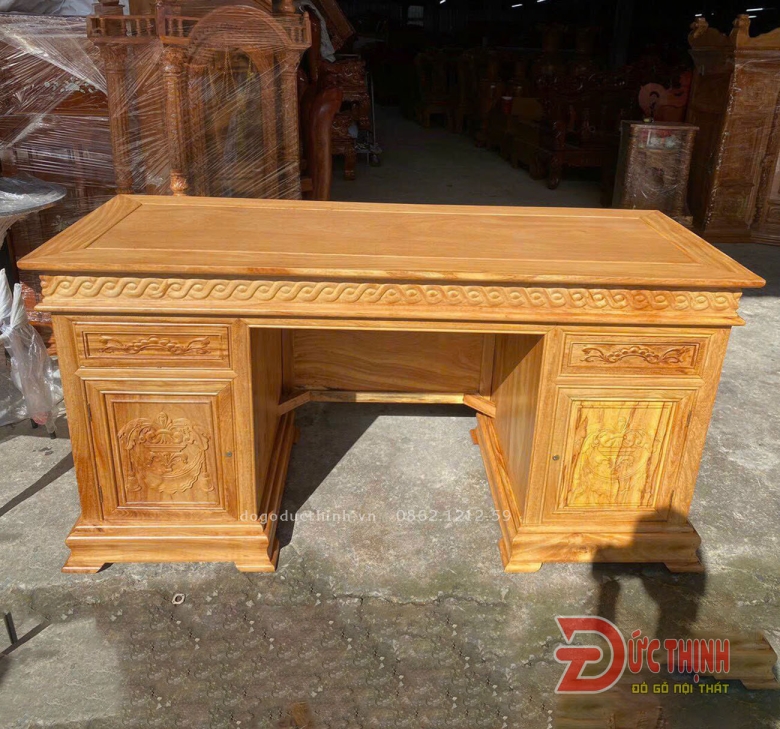 Bàn làm việc gỗ đỏ - Mẫu đồng tiền - 140cm