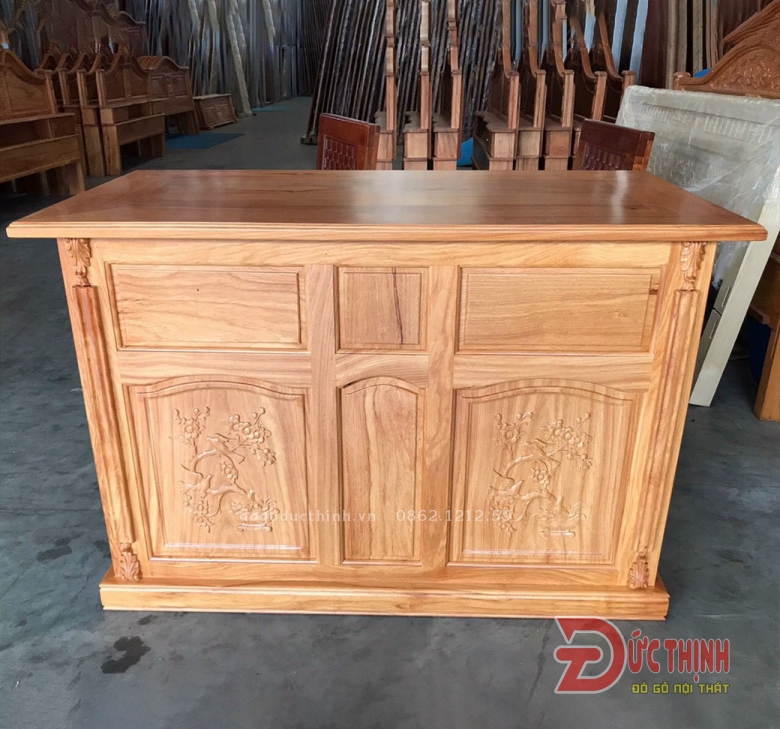 Bàn làm việc gỗ đỏ - Mẫu hoa mai - 120cm