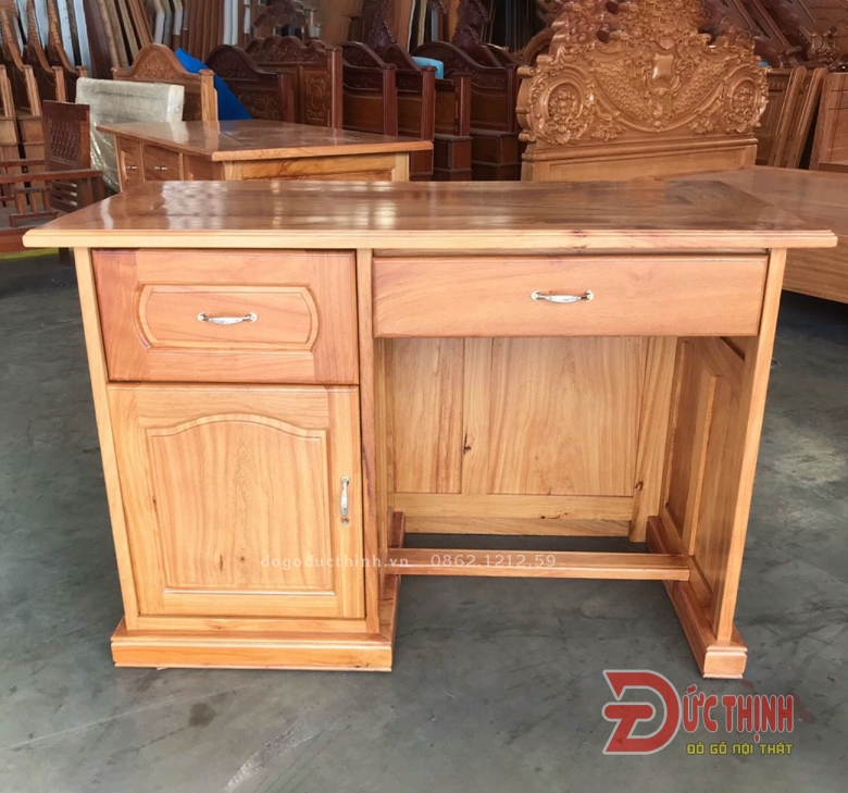 Bàn làm việc gỗ đỏ - Mẫu hoa mai - 120cm