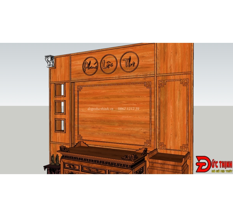 Bản vẽ trang trí vách phòng thờ gỗ đỏ