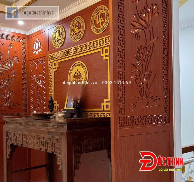 Bảng giá thi công vách phòng thờ gỗ công nghiệp MDF lõi xanh mới nhất 2026