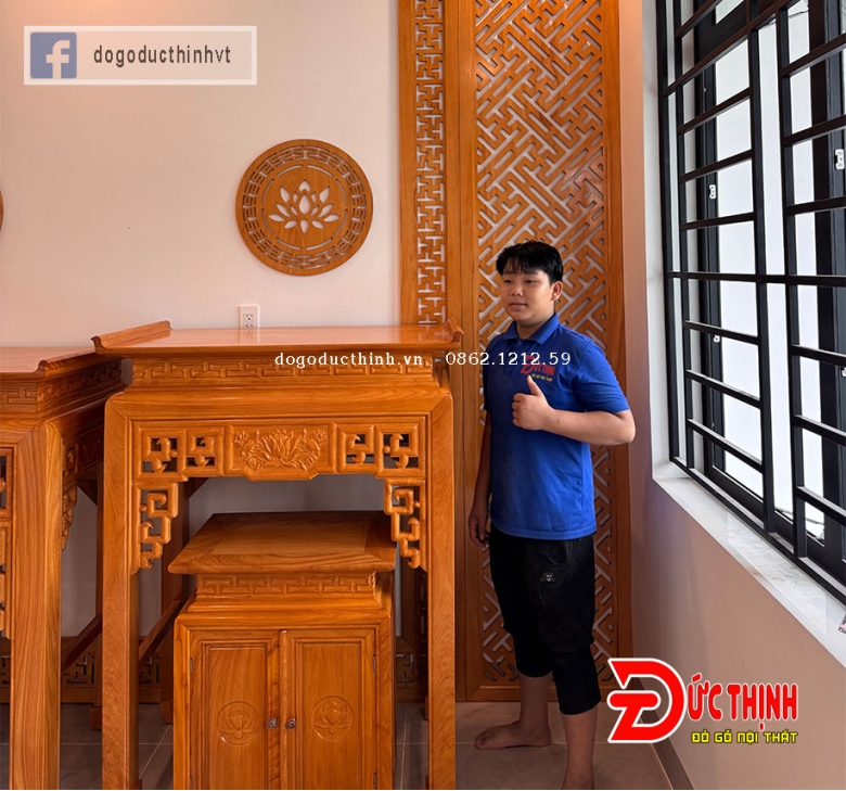 ÁN GIAN THỜ GỖ ĐỎ 107x133 - TỦ GẦM 