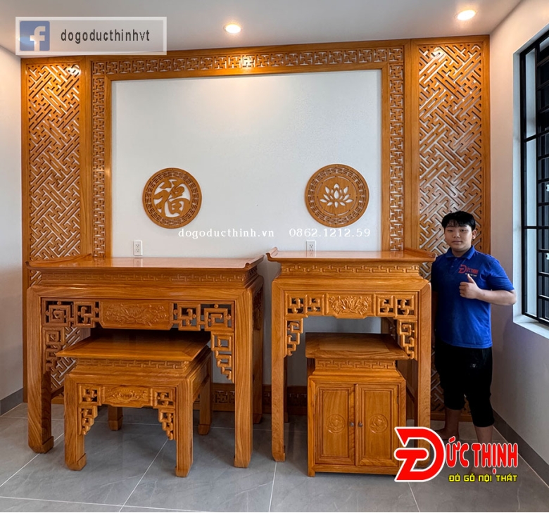 ÁN GIAN THỜ GỖ ĐỎ 107x133 - TỦ GẦM 