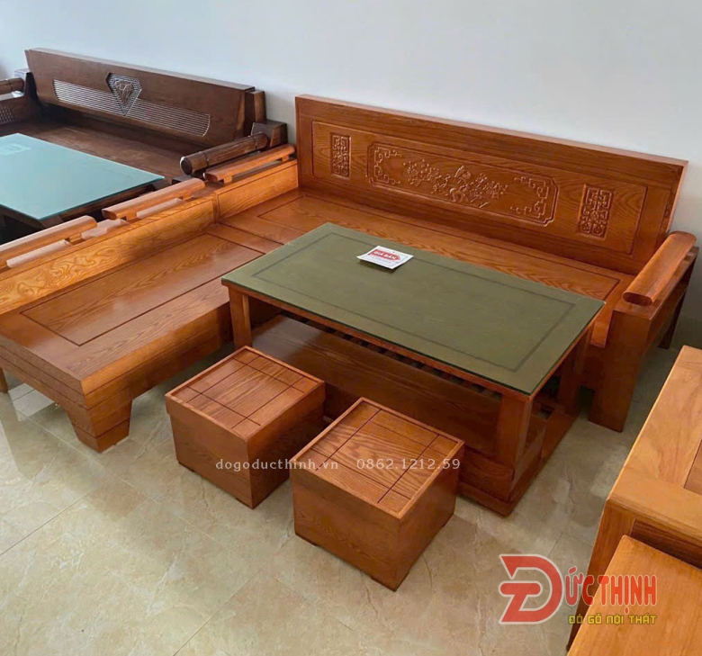 Sofa gỗ Sồi - Góc L  - 5 món - Sơn màu theo yêu cầu