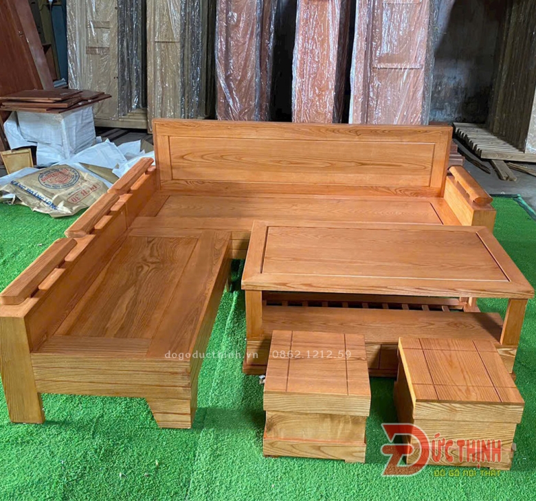 Sofa gỗ Sồi - Góc L  - 5 món - Sơn màu theo yêu cầu