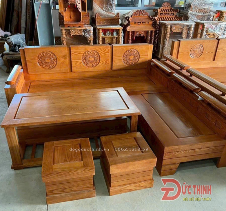 Sofa gỗ Sồi - Góc L  - 5 món - Sơn màu theo yêu cầu
