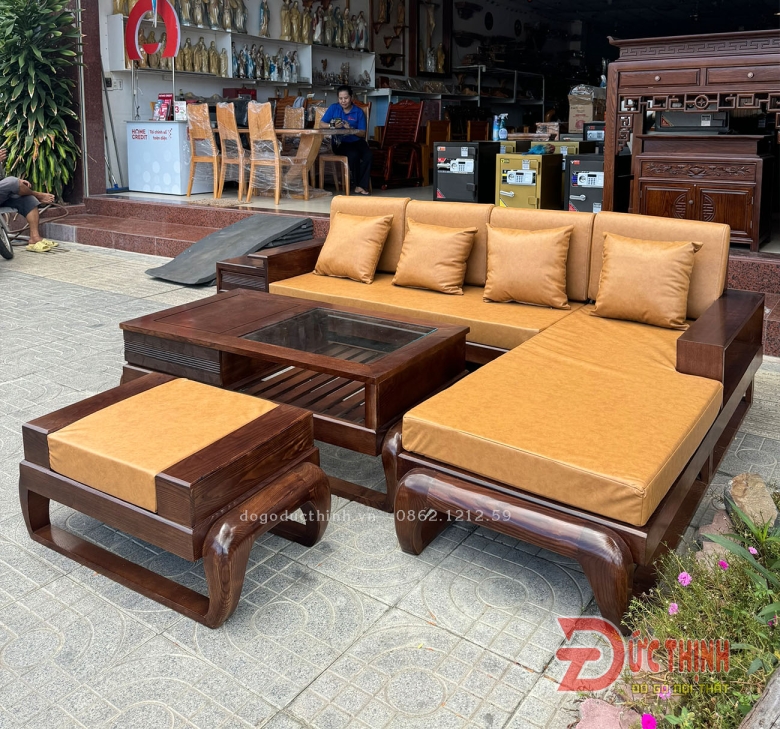 SOFA SỒI - GÓC L - CHÂN ĐÙI GÀ - MÀU ÓC CHÓ - NỆM