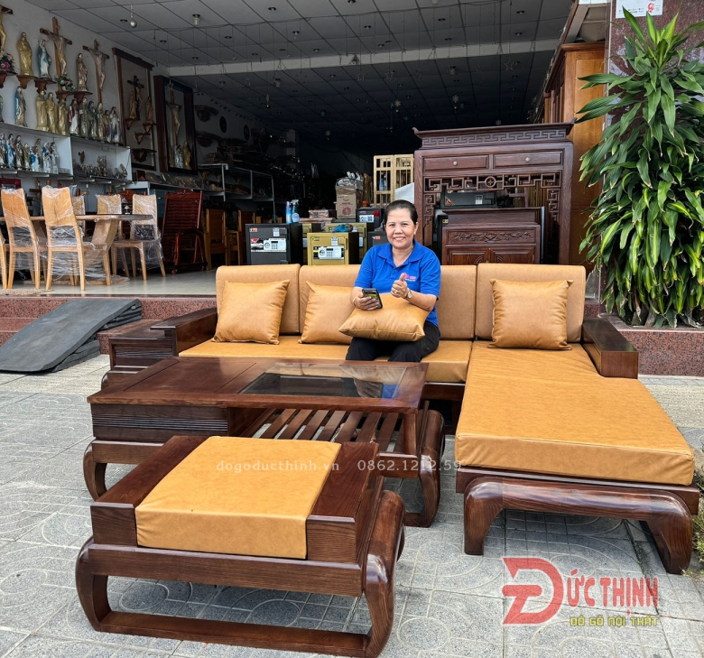 SOFA SỒI - GÓC L - CHÂN ĐÙI GÀ - MÀU ÓC CHÓ - NỆM