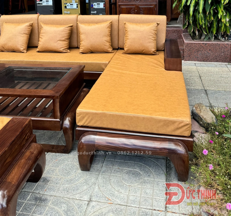 SOFA SỒI - GÓC L - CHÂN ĐÙI GÀ - MÀU ÓC CHÓ - NỆM