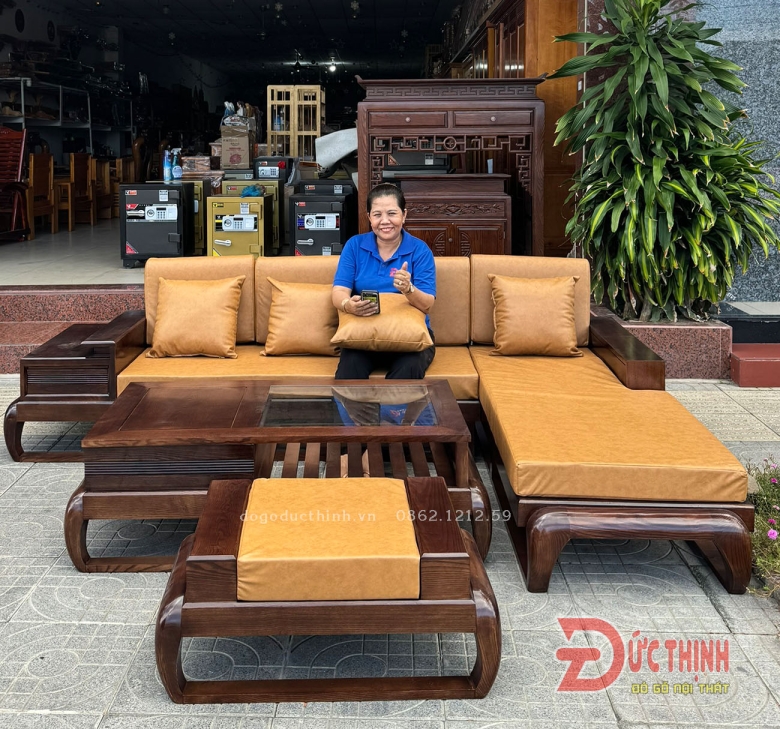 SOFA SỒI - GÓC L - CHÂN ĐÙI GÀ - MÀU ÓC CHÓ - NỆM