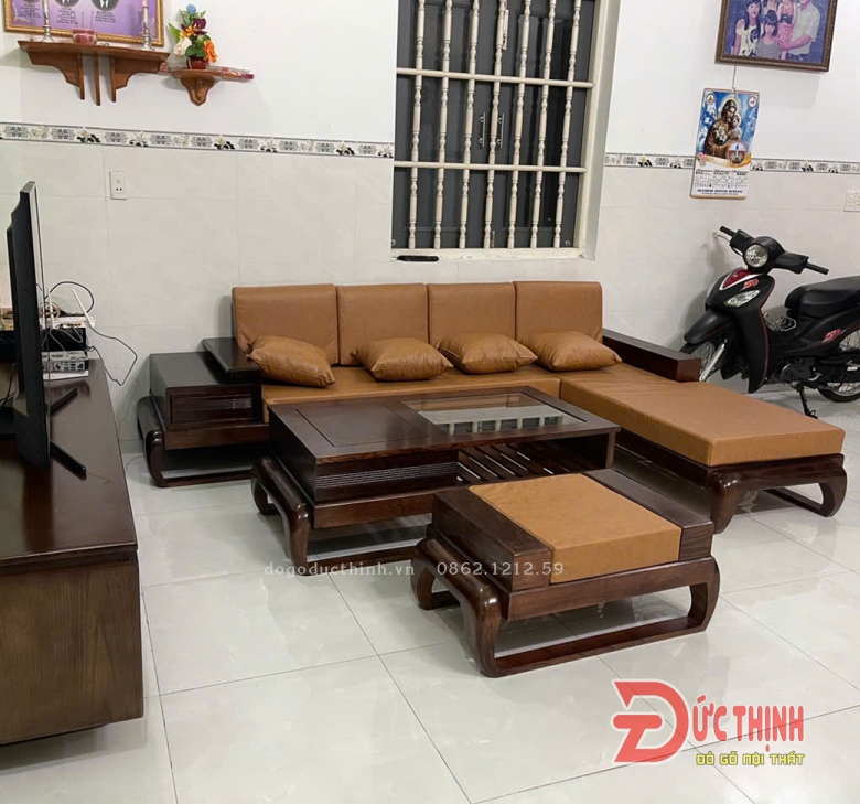 SOFA SỒI - GÓC L - CHÂN ĐÙI GÀ - MÀU ÓC CHÓ - NỆM