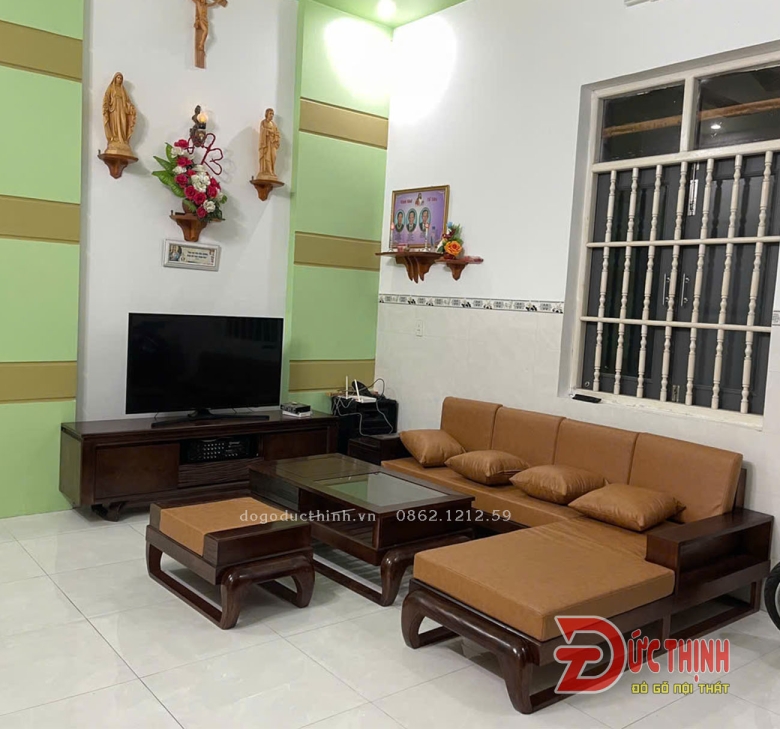SOFA SỒI - GÓC L - CHÂN ĐÙI GÀ - MÀU ÓC CHÓ - NỆM
