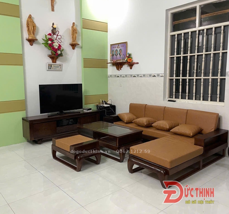 SOFA SỒI - GÓC L - CHÂN ĐÙI GÀ - MÀU ÓC CHÓ - NỆM