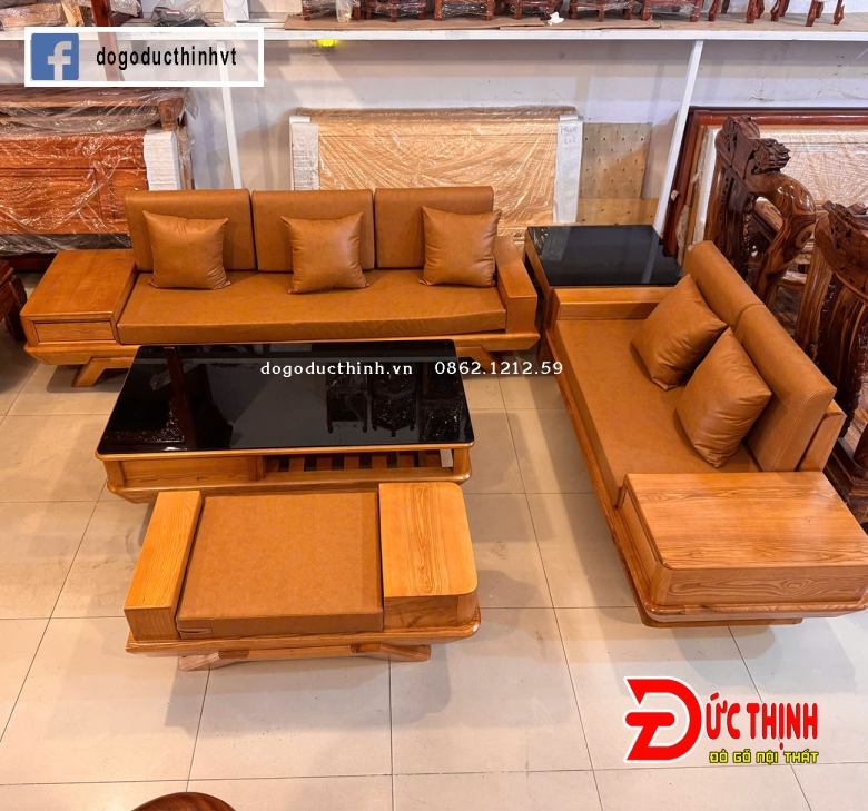 Sofa Hiện đại gỗ sồi Nga mẫu chân thuyền 2 ghế băng dài